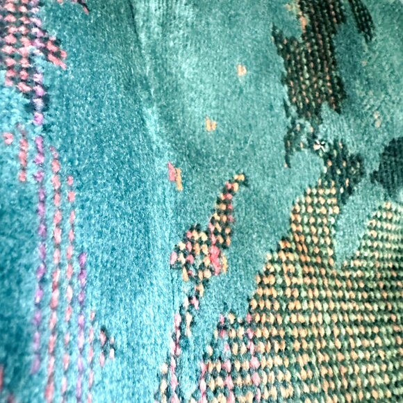 Vintage Western Collection Turquoise Teal Carpet Fabric Cropped Vest L - Picture 4 of 8